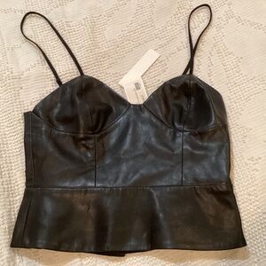Michelle Mason Black lamb Leather Bustier Crop Top – Size 2